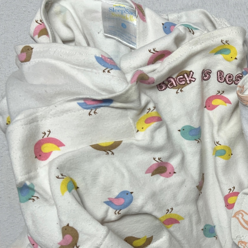 Halo sleep sacks.  Size small. Velcro swaddle.